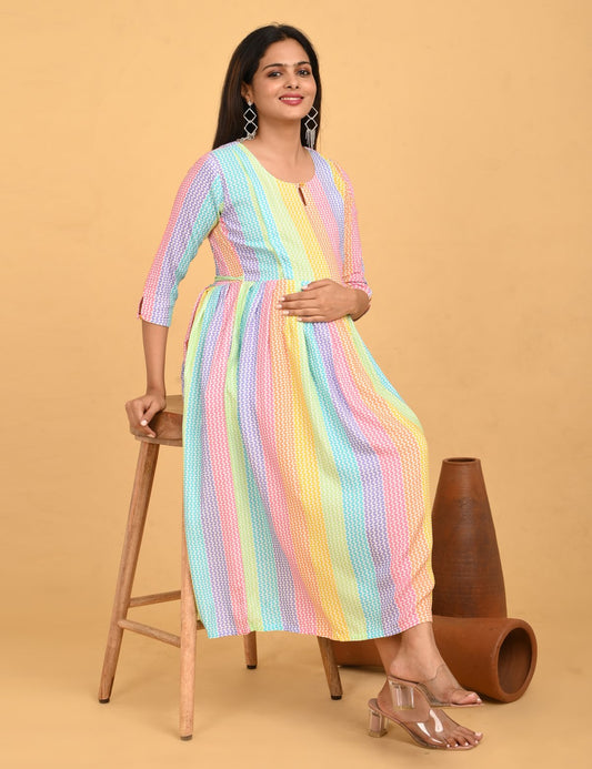 Multi-Colored Maternity 3/4th Gown