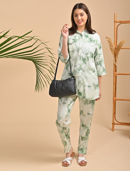 Womens Printed Co Ord Set - Green