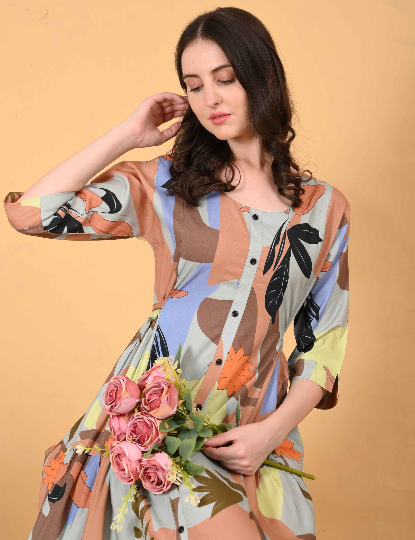 Womens Brown-Colored Premium Flare Gown