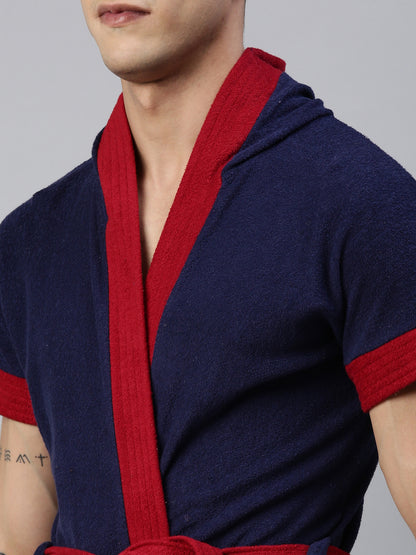 Mens Hooded Patti Bathrobe - Navy Blue