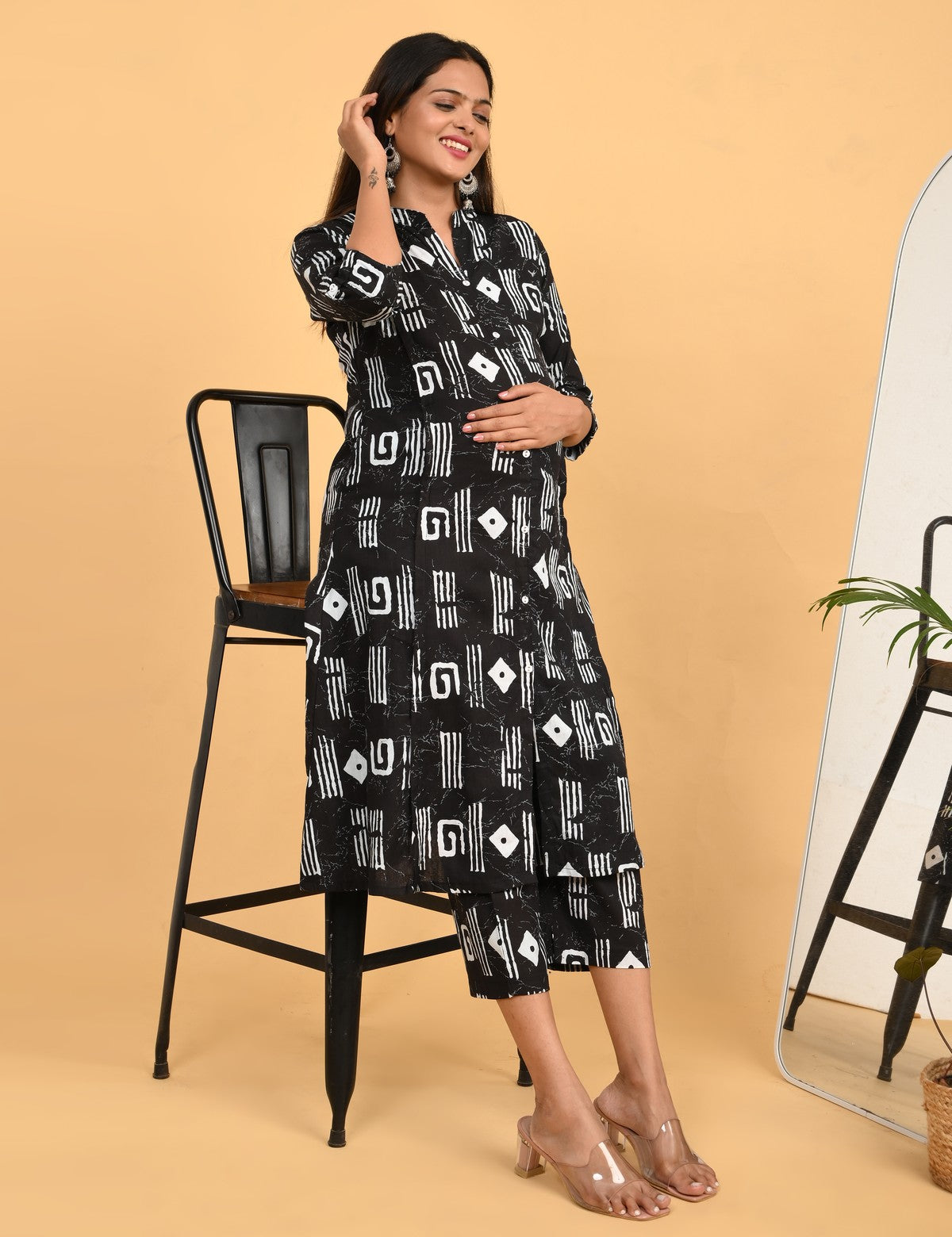 Womens Maternity Kurti Pant Set - Black