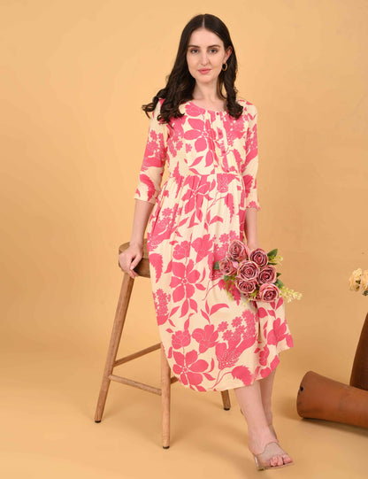 Cream-Colored Maternity 3/4th Gown