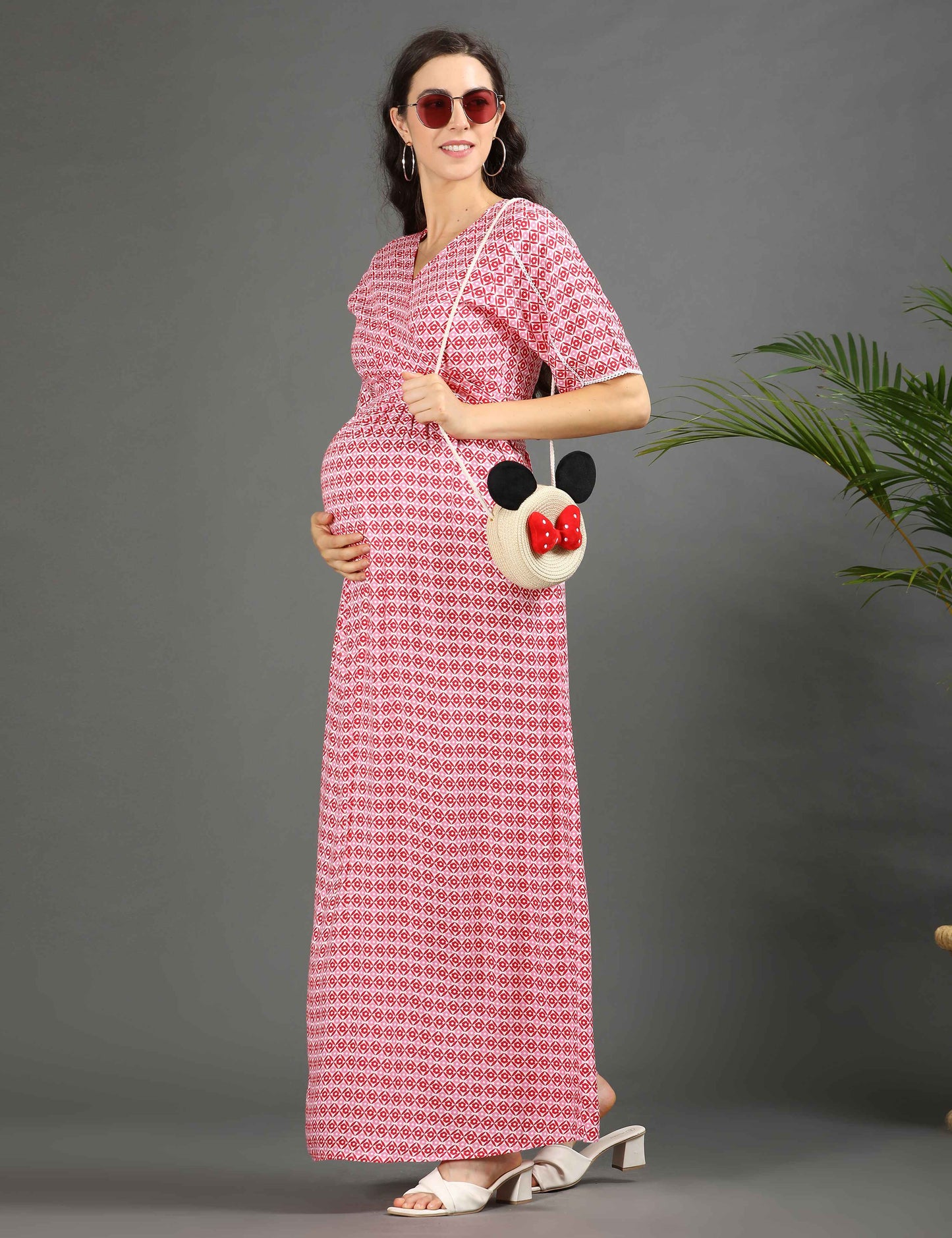 Pink-Colored Maternity Long Gown