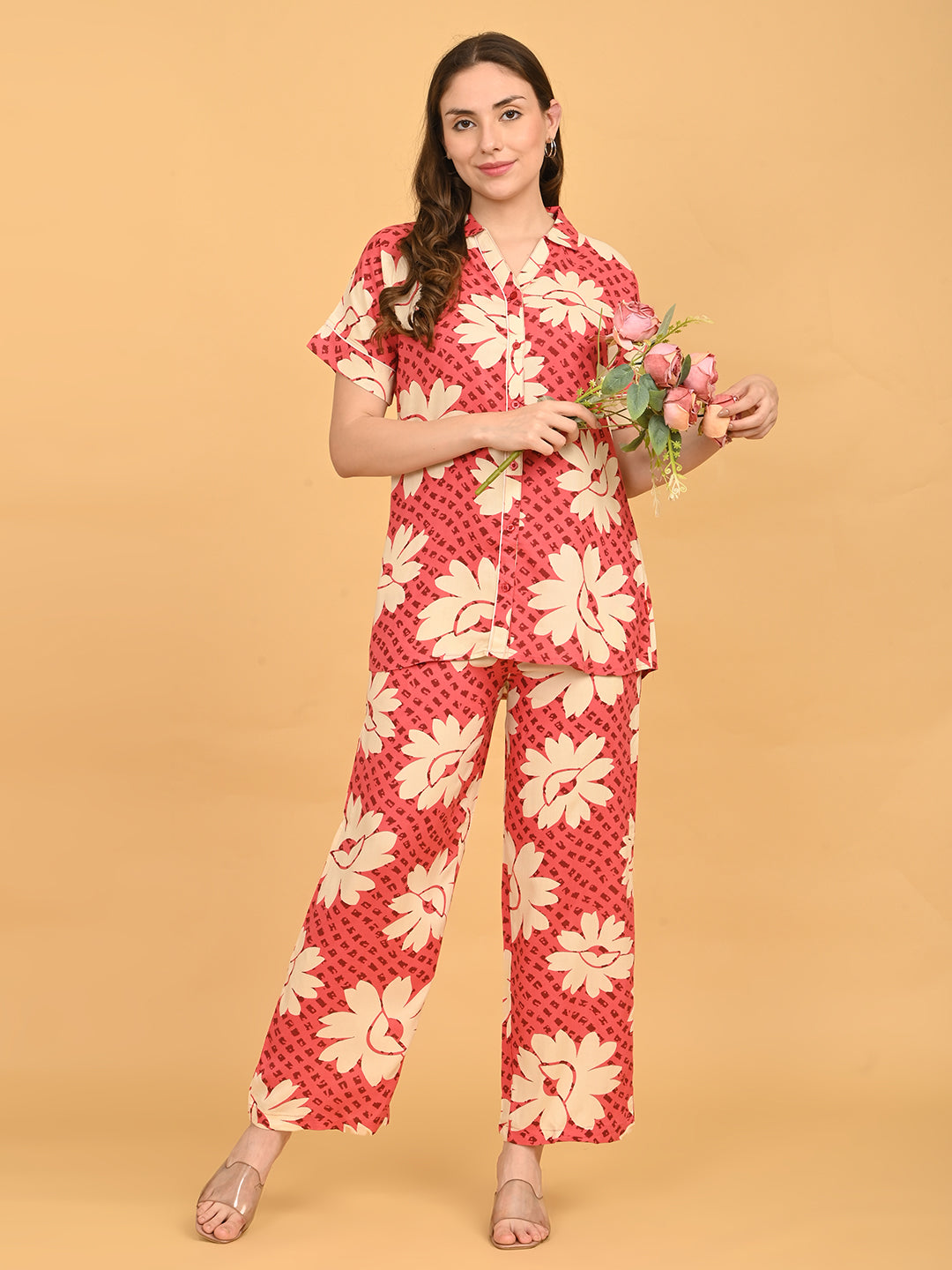 Red-Colored Printed Co-Ord Set
