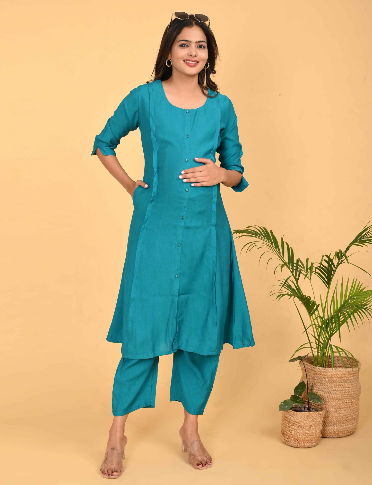 Womens Maternity Kurti Pant Set - Turquoise