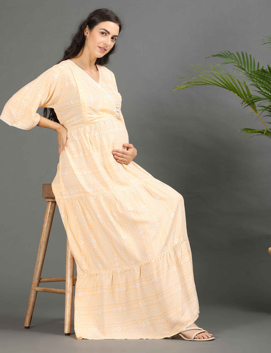 Peach-Colored Maternity Long Gown