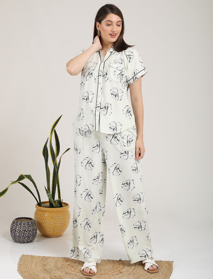 Womens Printed Co Ord Set - Lemon