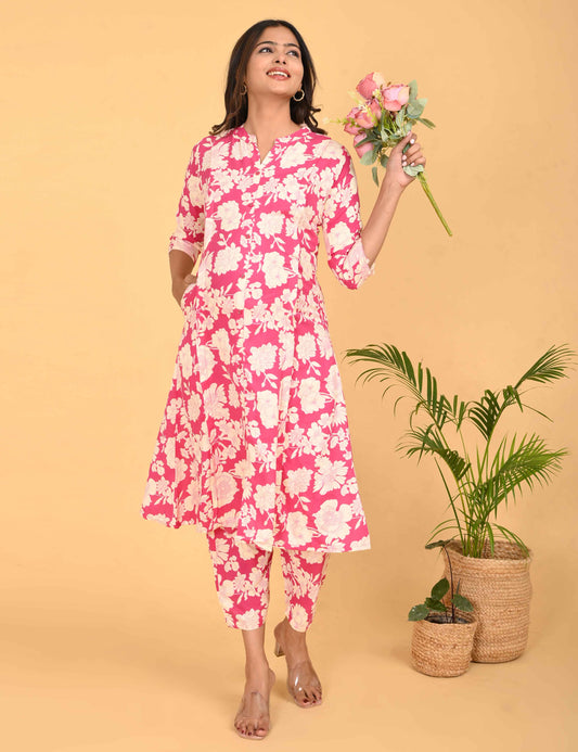 Womens Maternity Kurti Pant Set - Fuchsia