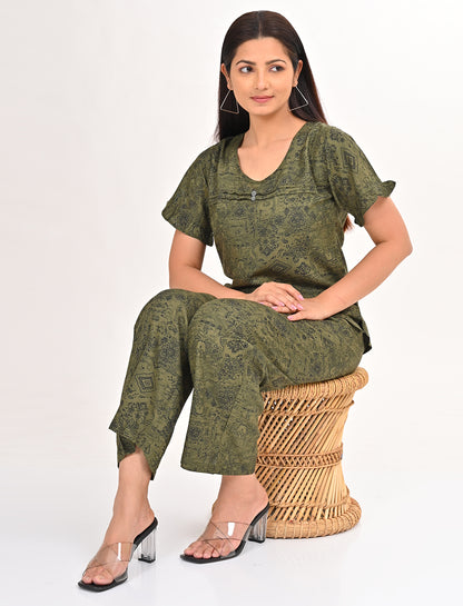 Womens Printed Co Ord Set - Green