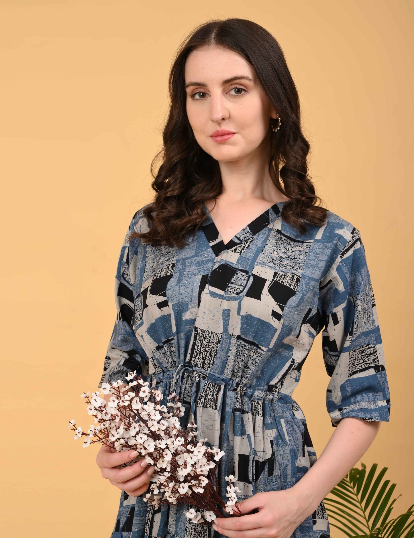 Womens Blue-Colored Premium Flare Gown