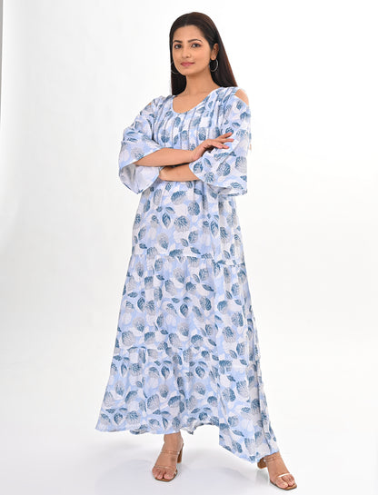 Womens Blue-Colored Flare Gown