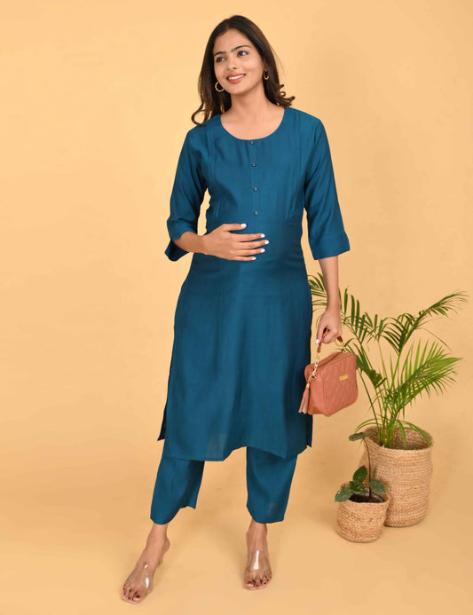 Womens Maternity Kurti Pant Set - Indigo