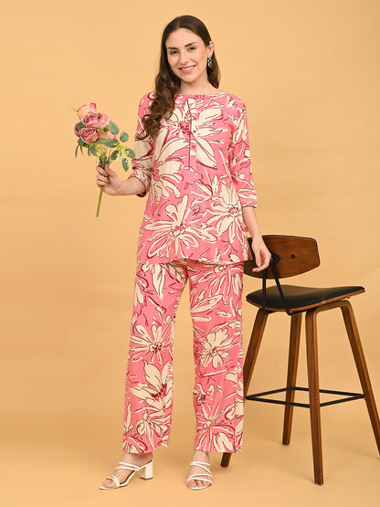 Pink-Colored Printed Co-Ord Set