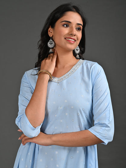 Womens Skyblue-Colored A-Line Kurta