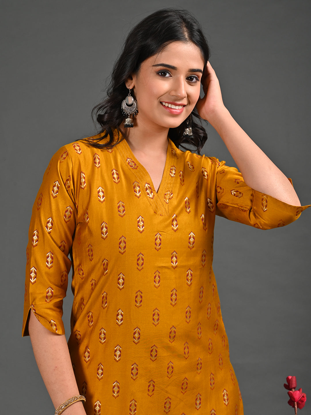 Womens Mustard-Colored Straight Kurta