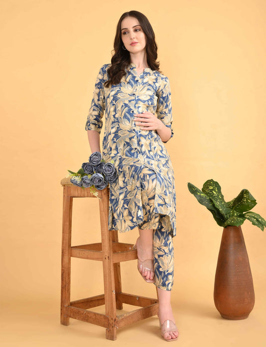 Womens Maternity Kurti Pant Set - Blue