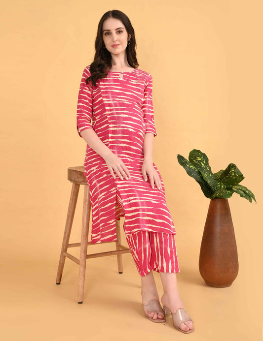Womens Maternity Kurti Pant Set - Fuchsia