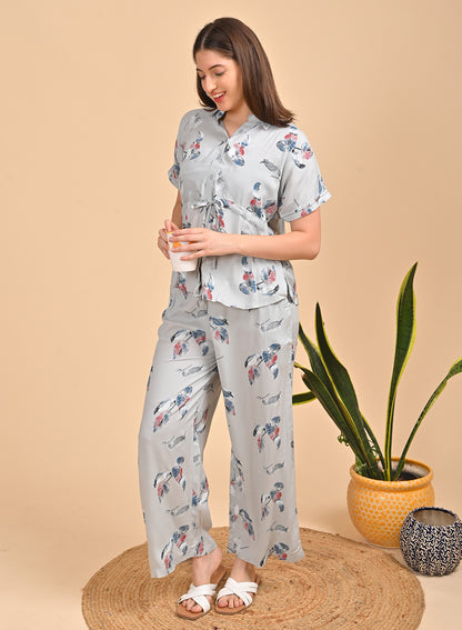 Womens Printed Co Ord Set - L Blue