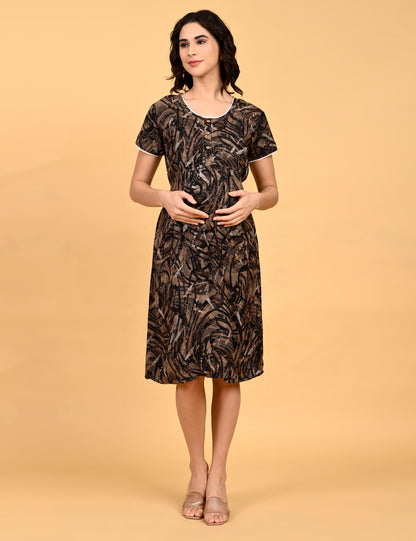 Khaki-Colored Maternity 3/4th Gown