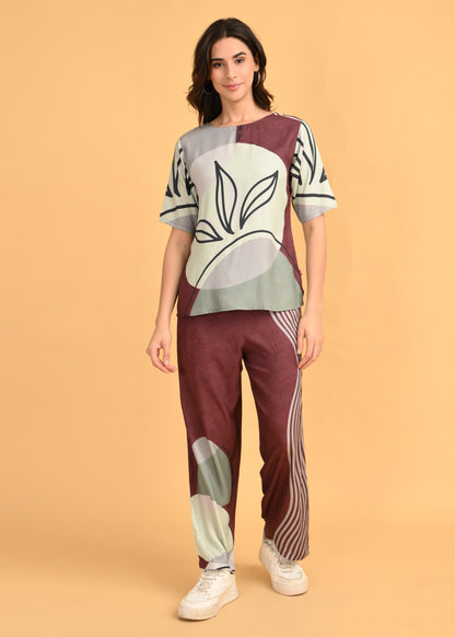 Coffee-Colored Printed Co-Ord Set