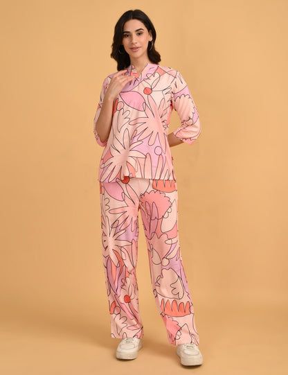 Pink-Colored Printed Co-Ord Set