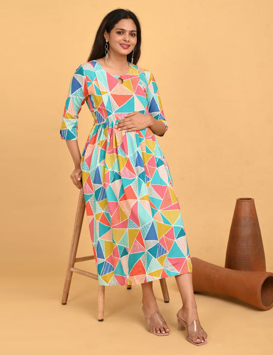 Multi-Colored Maternity 3/4th Gown