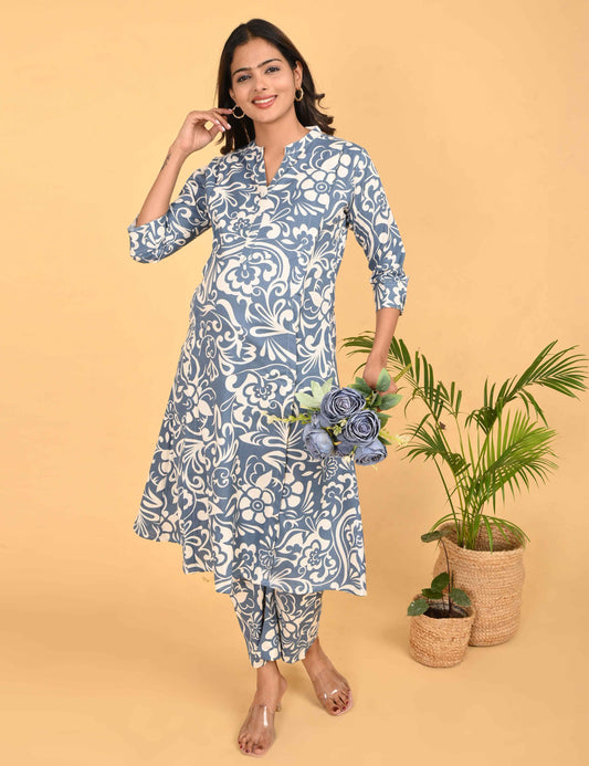 Womens Maternity Kurti Pant Set - Grey