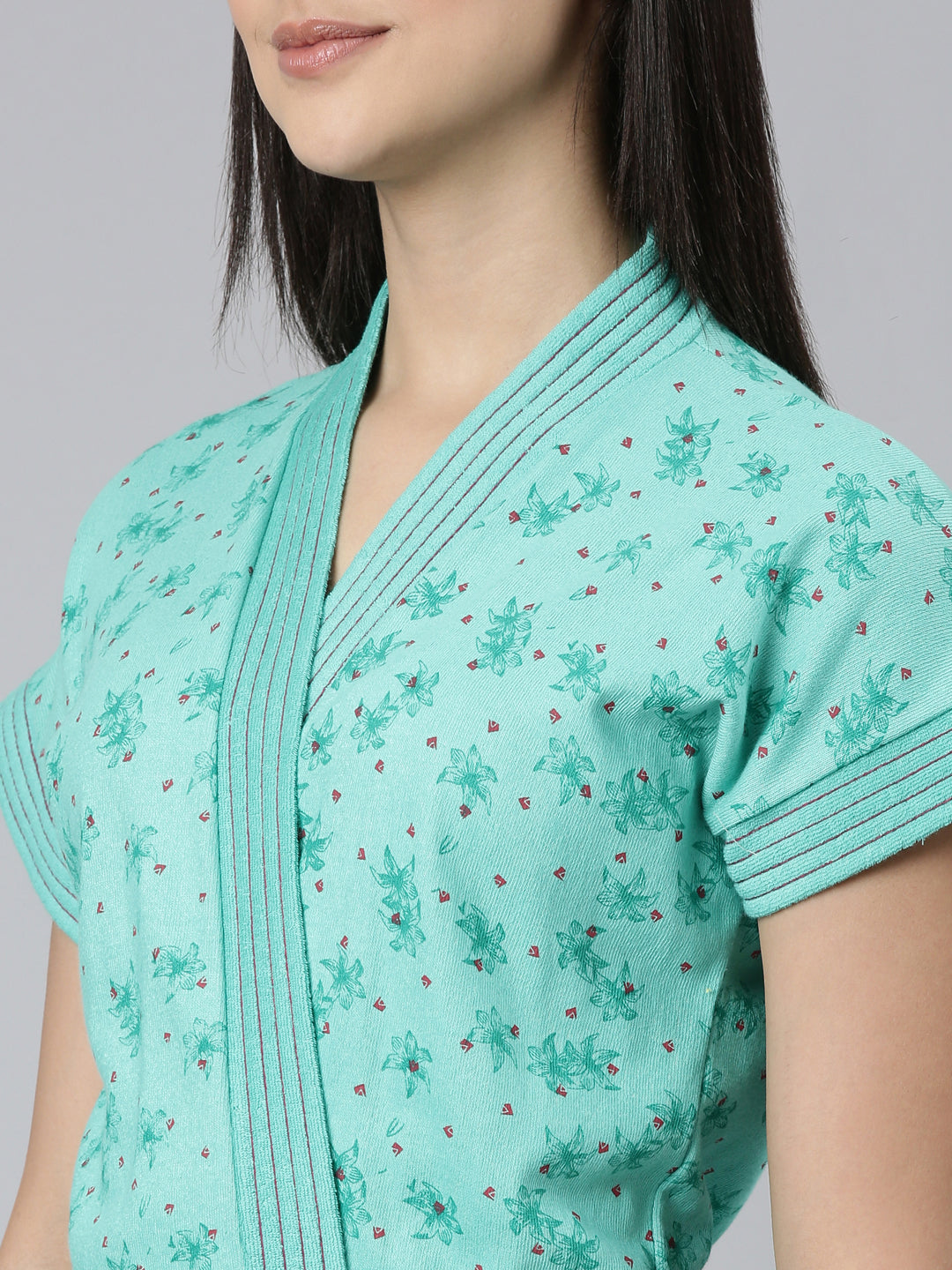 Womens Printed Bathrobe - Sea Green