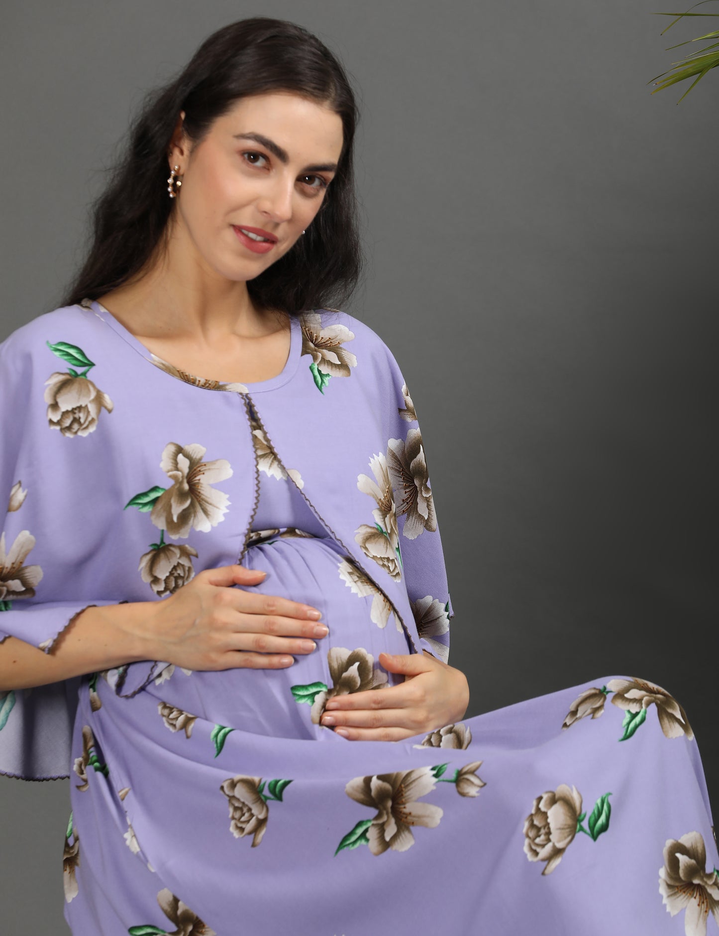 Lavender-Colored Maternity Long Gown