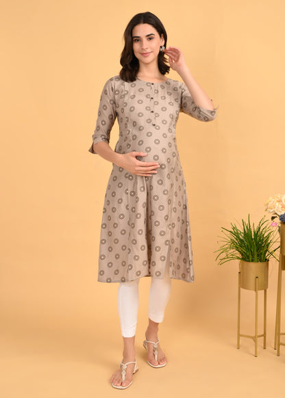 Pinkish Grey-Colored Maternity Kurta
