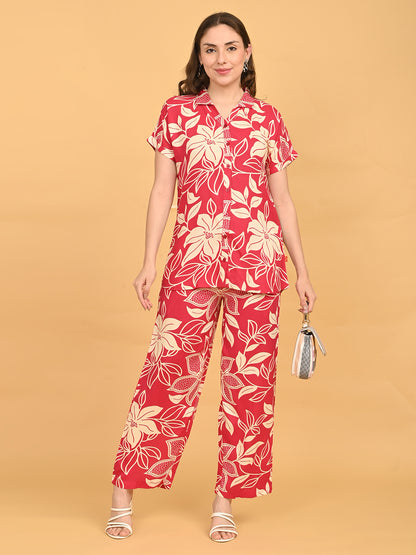 Fuchsia-Colored Printed Co-Ord Set
