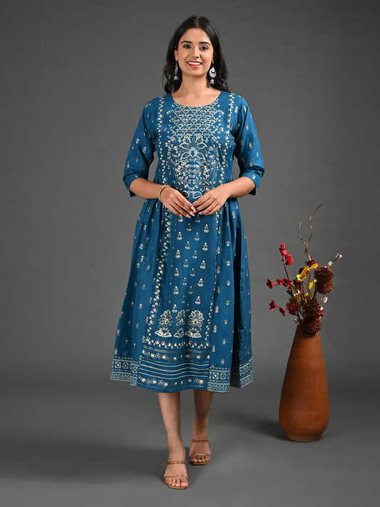 Womens Rama-Colored A-Line Kurta