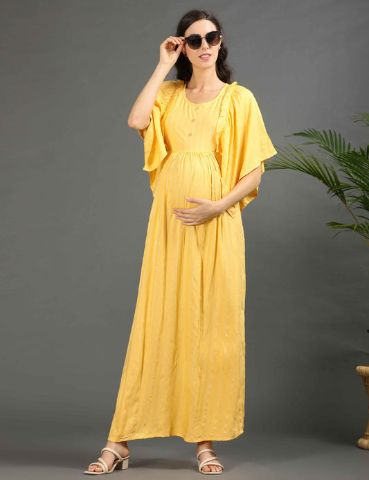 Yellow-Colored Maternity Long Gown