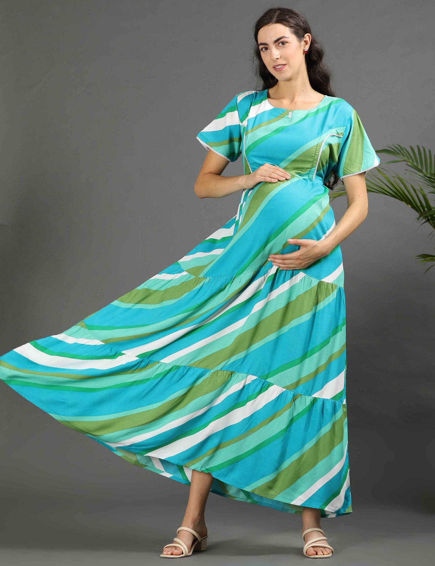 Multi-Colored Maternity Long Gown