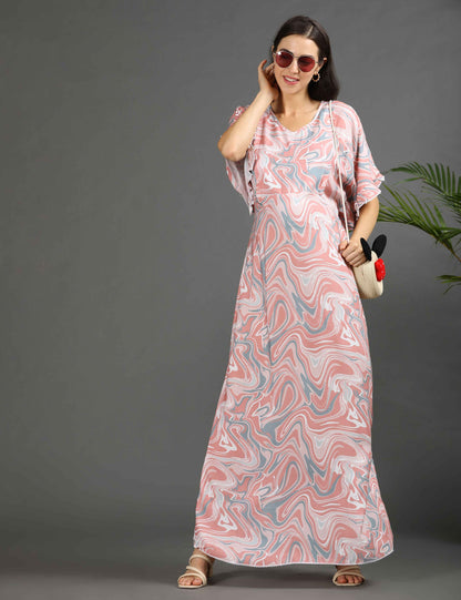 Peach-Colored Maternity Kaftan Long Gown