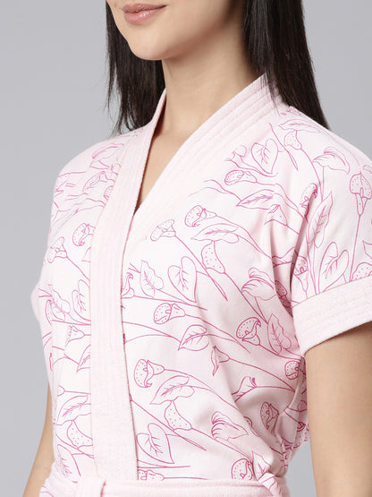 Womens Printed Bathrobe - Pink