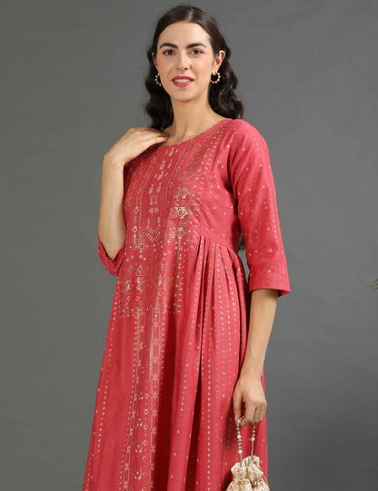 Womens D.Peach-Colored A-Line Kurta