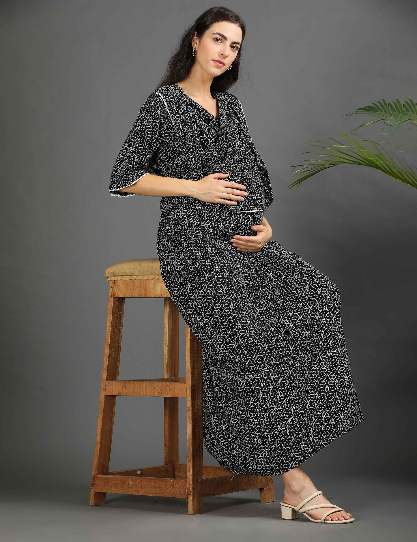 Black-Colored Maternity Long Gown