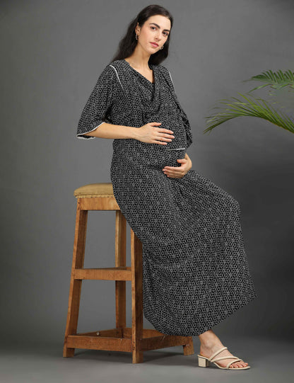 Black-Colored Maternity Long Gown