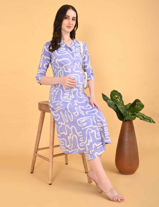 Womens Maternity Kurti Pant Set - Lavender