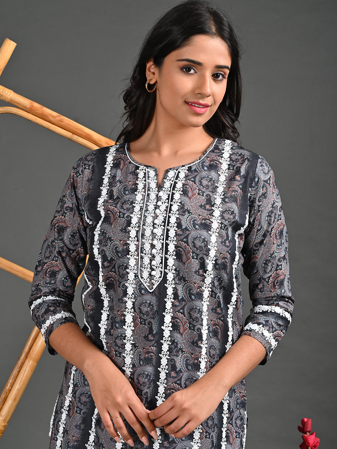 Womens Black-Colored Straight Kurta