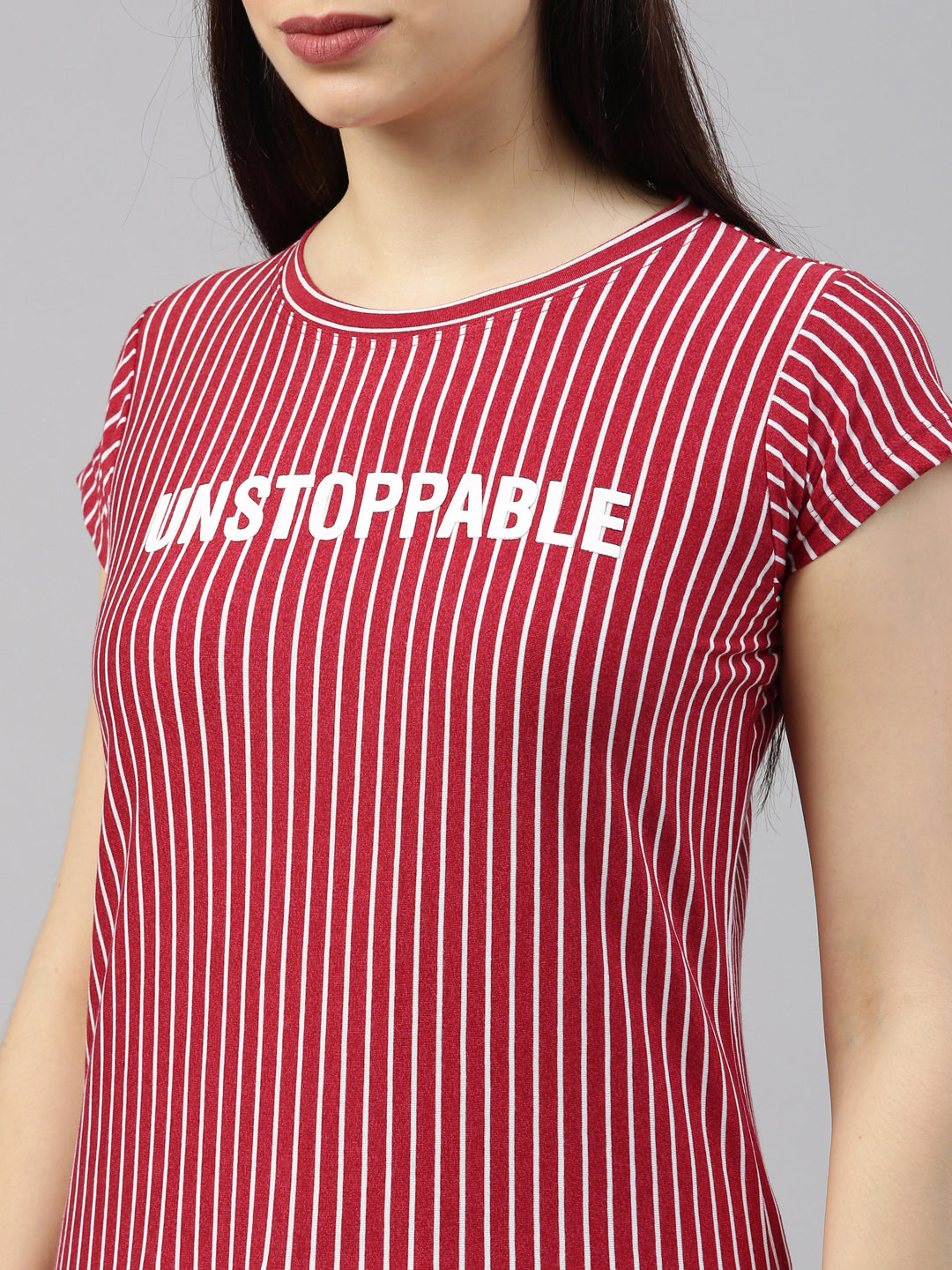 Womens Maroon Vertical Striped Tees