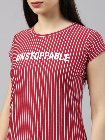 Womens Maroon Vertical Striped Tees