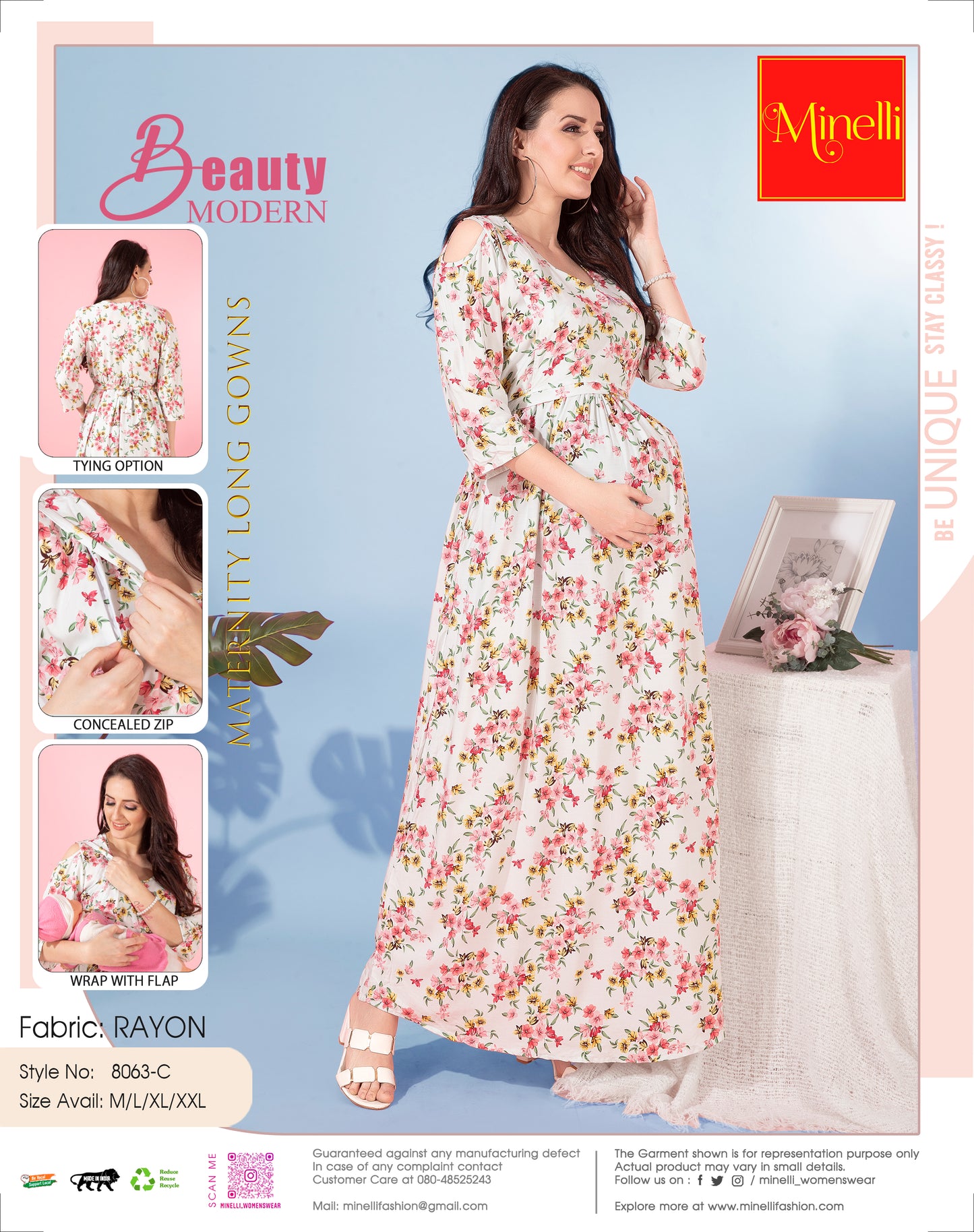 Womens Maternity Long Gown - Offwhite