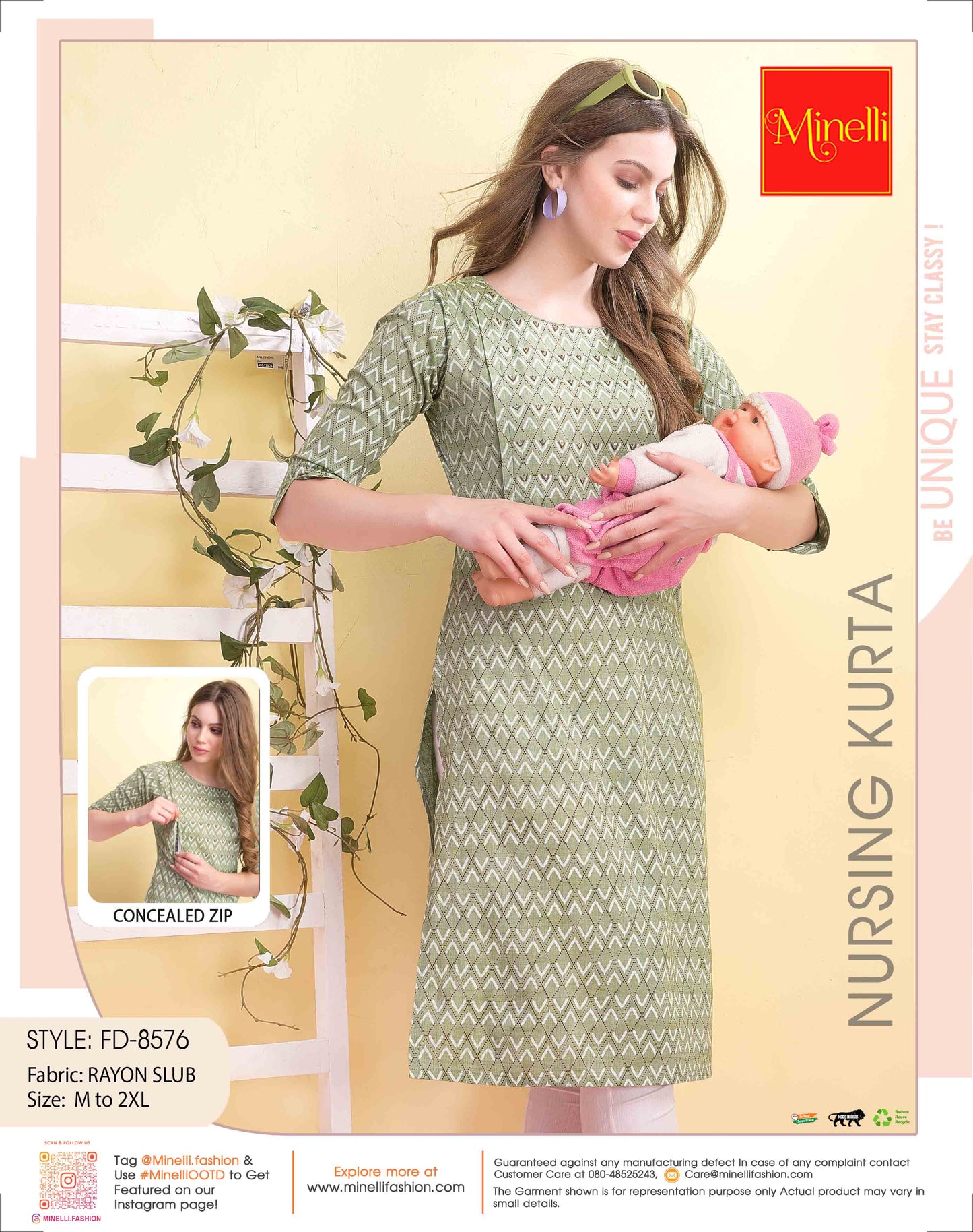 Womens Green-Colored Printed Feeding Kurta