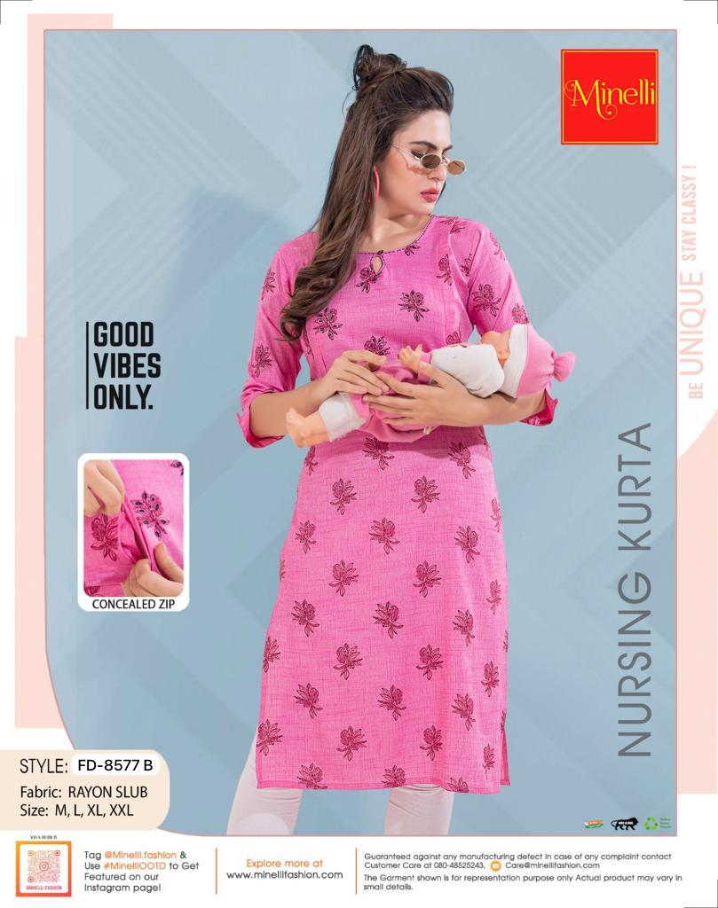 Womens Fuchsia-Colored Printed Feeding Kurta