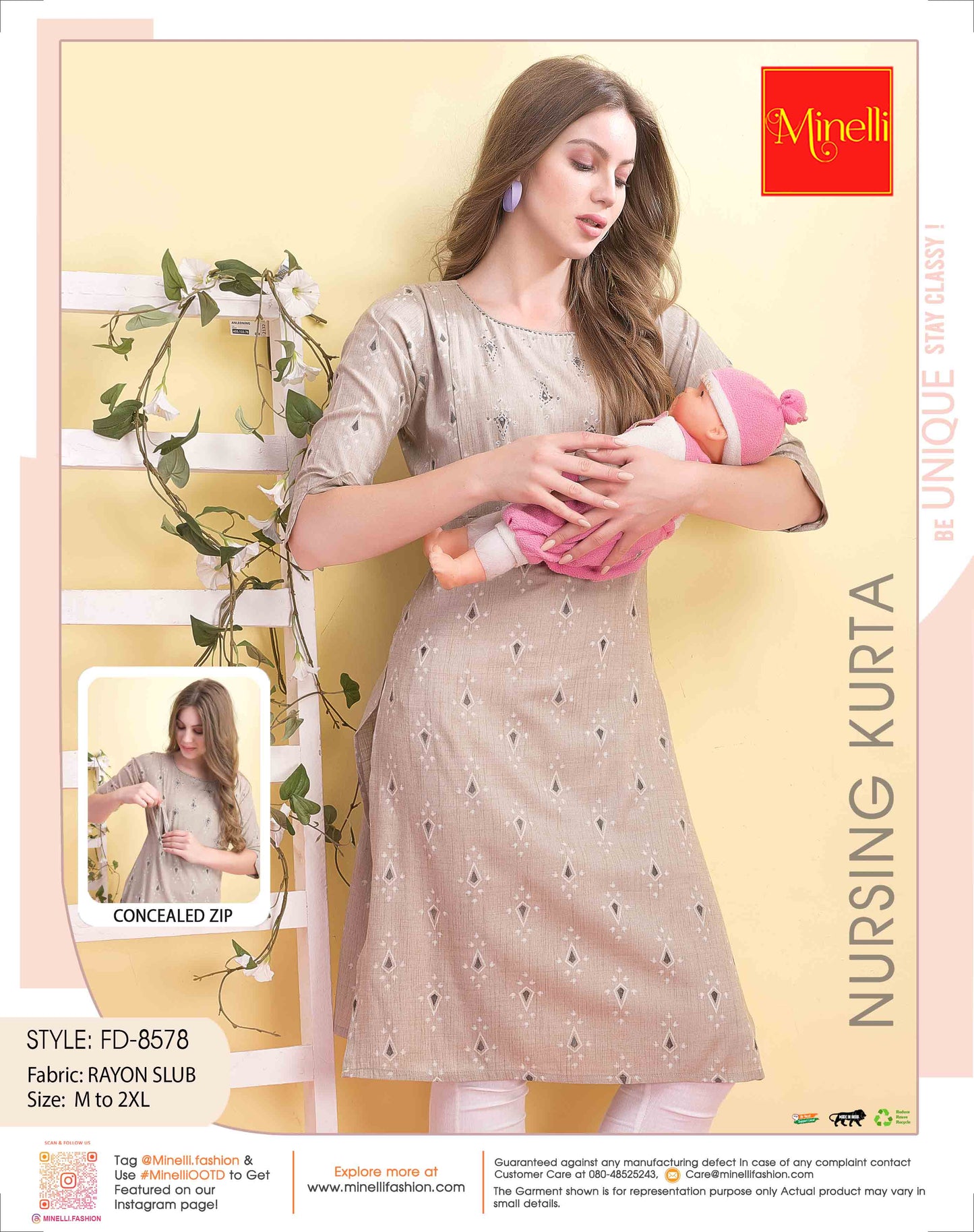 Womens Grey-Colored Printed Feeding Kurta