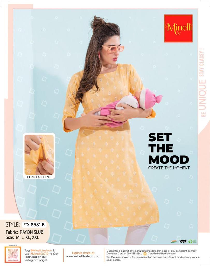 Womens Yellow-Colored Printed Feeding Kurta