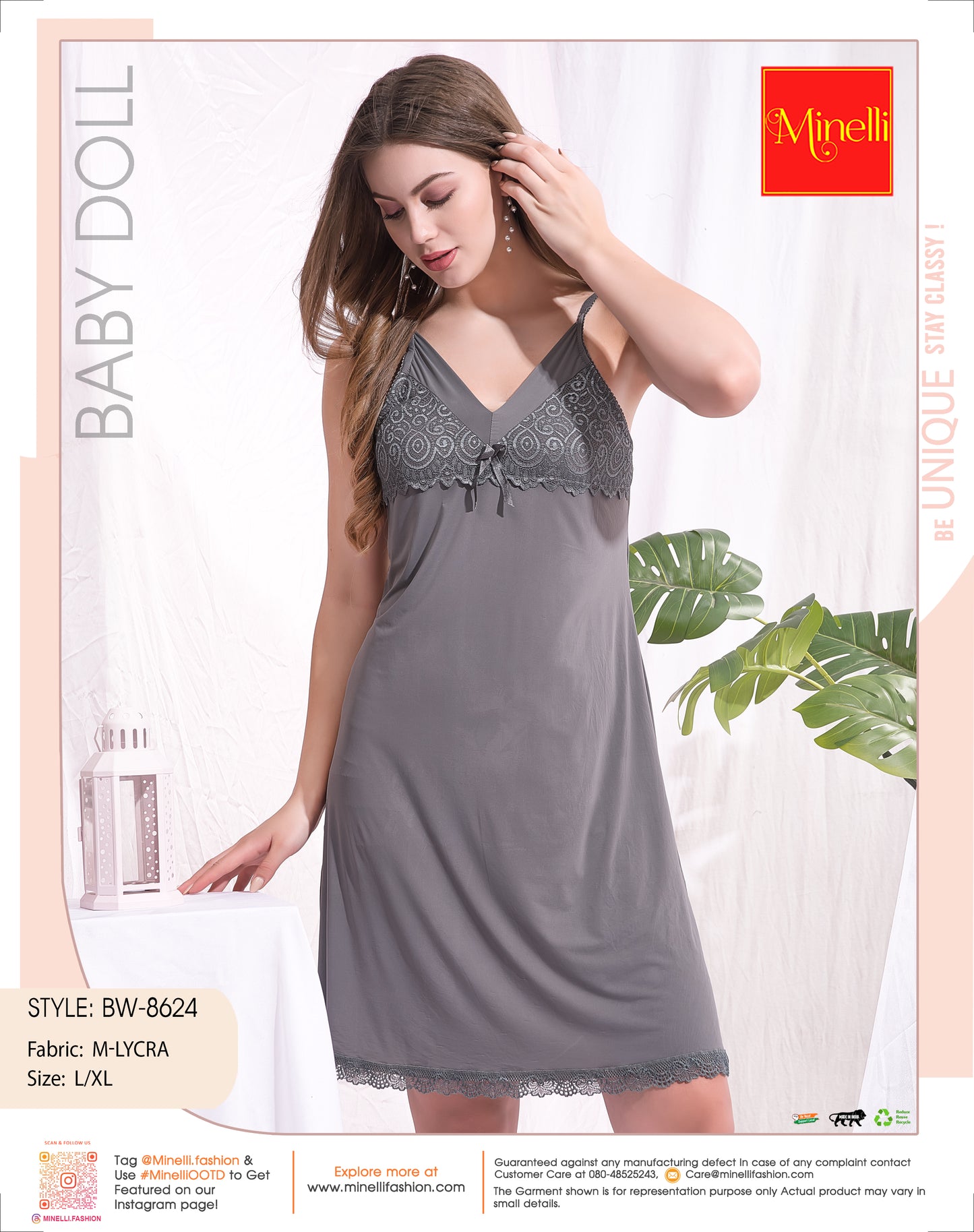 Grey-Colored Baby Doll Nightwear