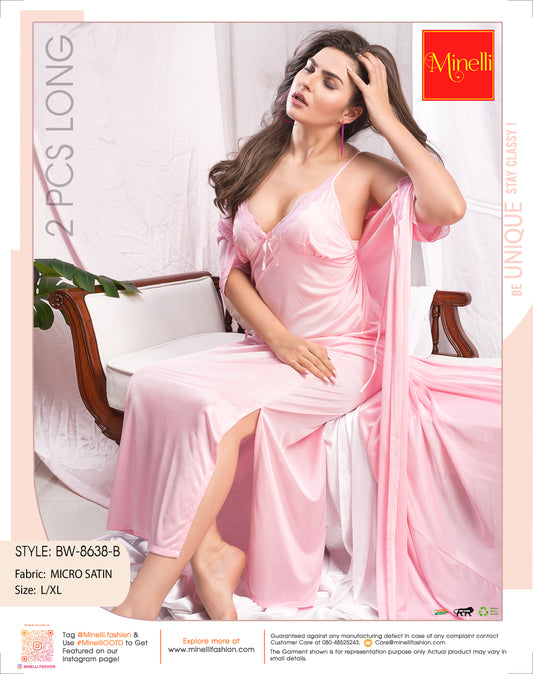 Pink-Colored 2 Pieces Bridal Nightdress
